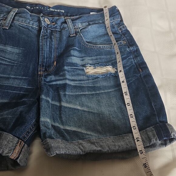 Blue Distressed Denim Boyfriend Shorts - Picture 3 of 16